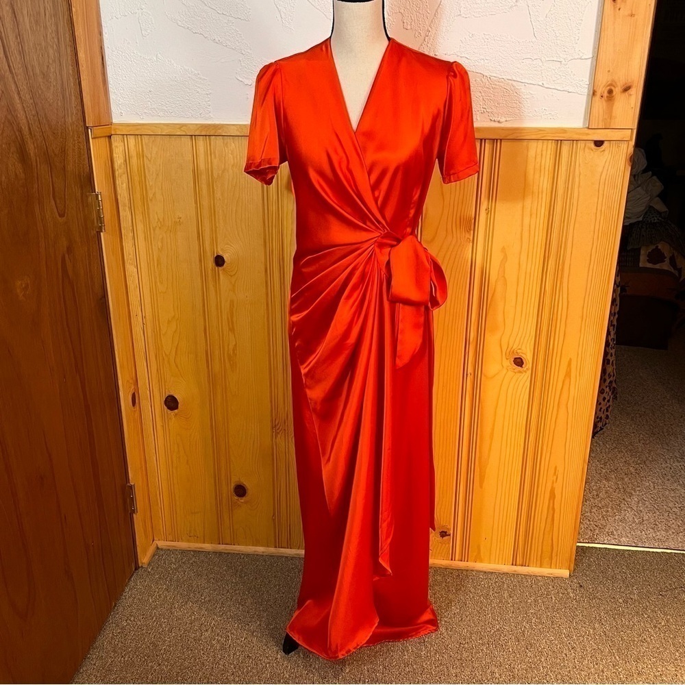 Shahar Avnet Orange Tulip Wrap Midi Dress Sz-One Size - Picture 2 of 11